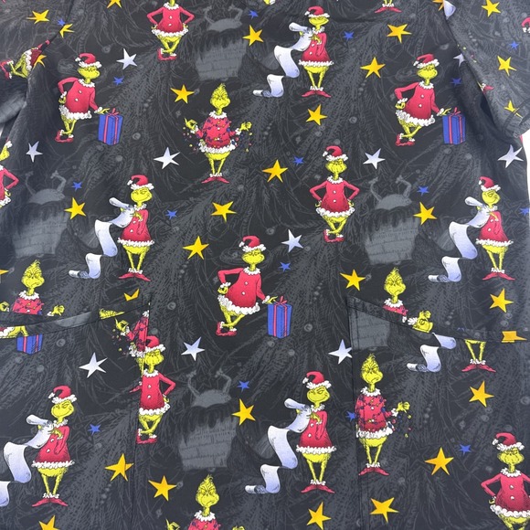 Dr Suess Grinch Christmas Short Sleeve Scurb Top Black Women's Size Large - Picture 1 of 6
